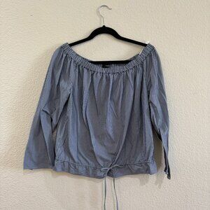 Theory Odettah Blue Striped Off Shoulder  Long Sleeve Shirt